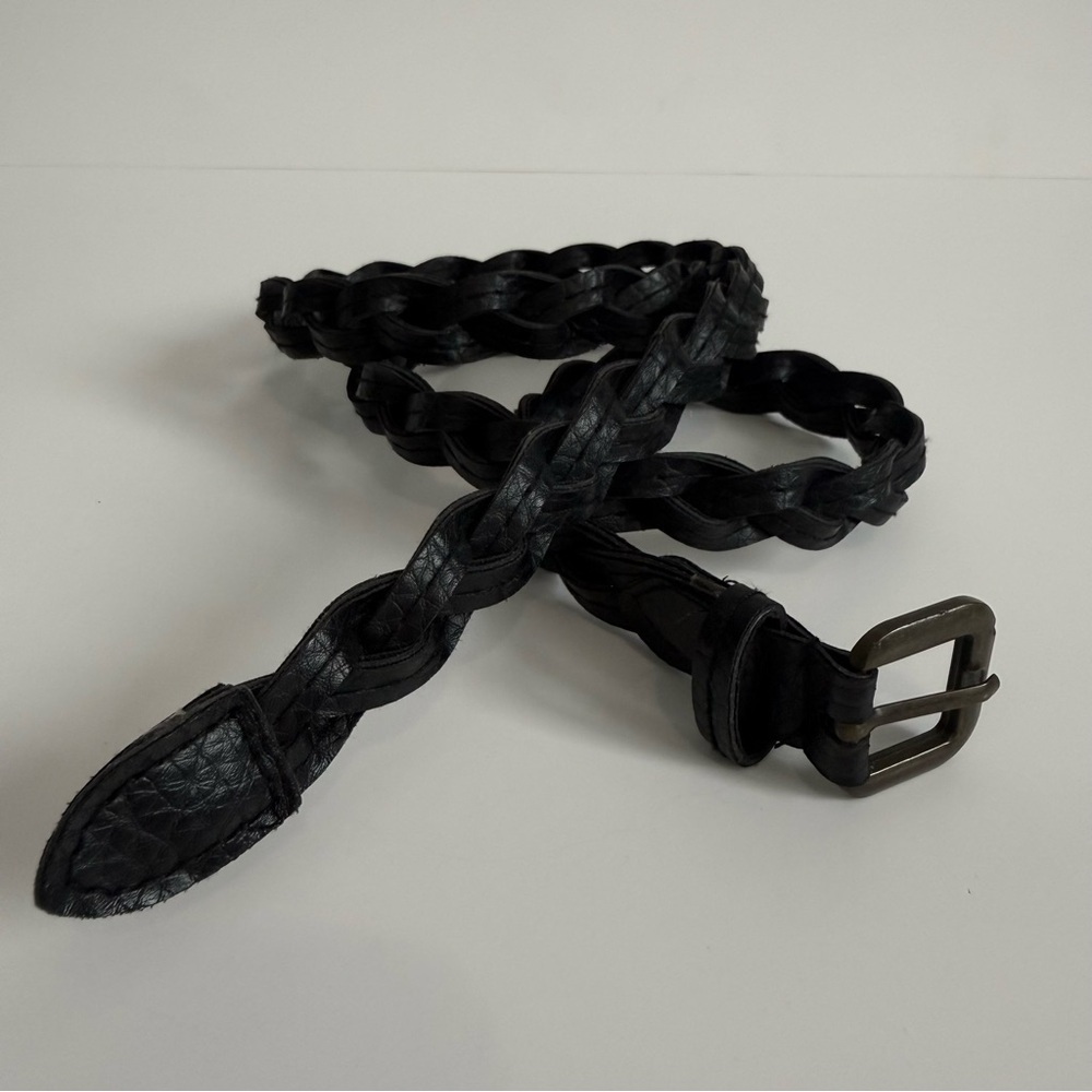 Women's Black Braided Leather-Look Belt